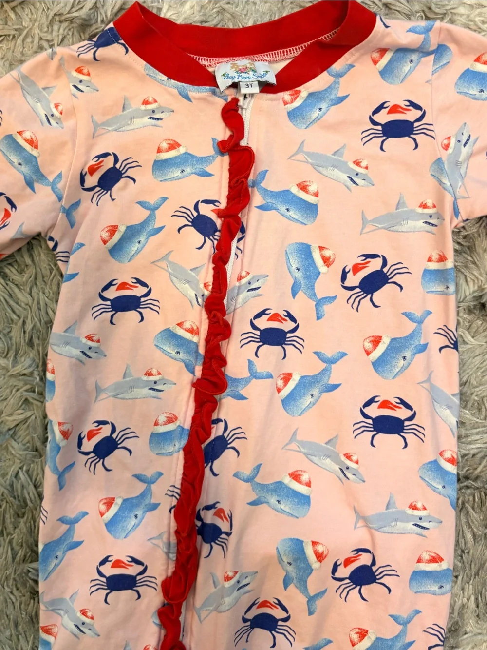 Busy Bee Smocks Toddler Girls Christmas Ocean Sea Creatures Zip-Up Pajamas